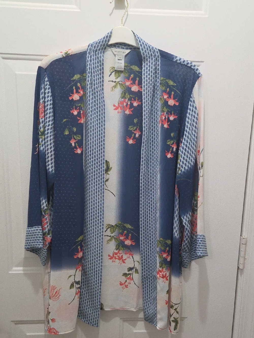 Multiples Blue and Pink Floral Open-Front Sheer Kimono